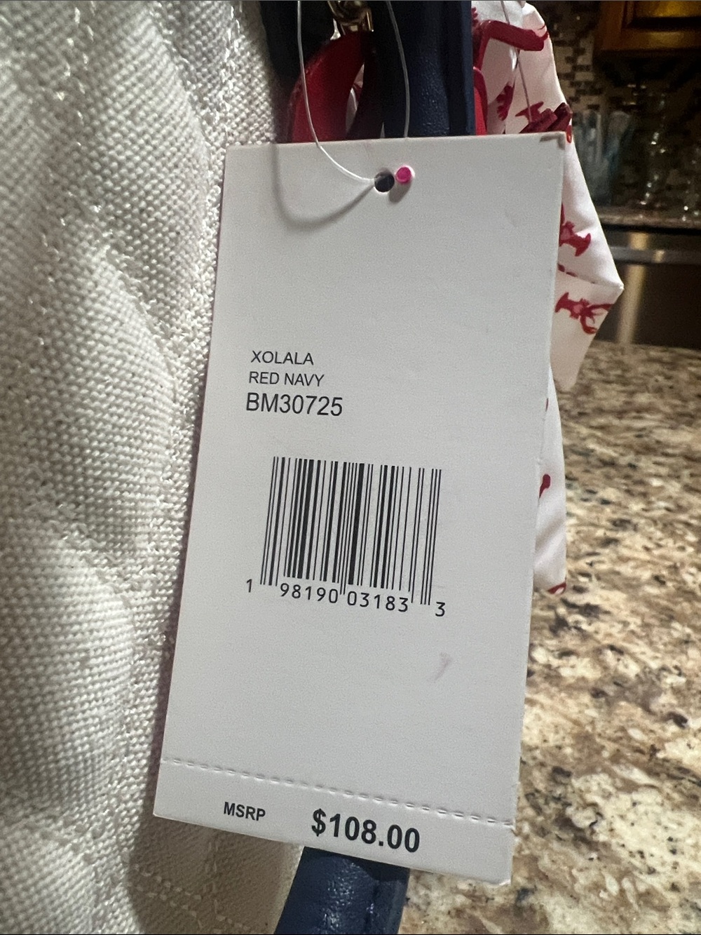 Betsey Johnson Navy & White Quilted Tote with Red Lobster Charm XOLALA RED NAVY - Picture 6 of 6